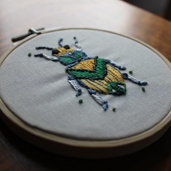 Beetle Hand Embroidered Textile Art